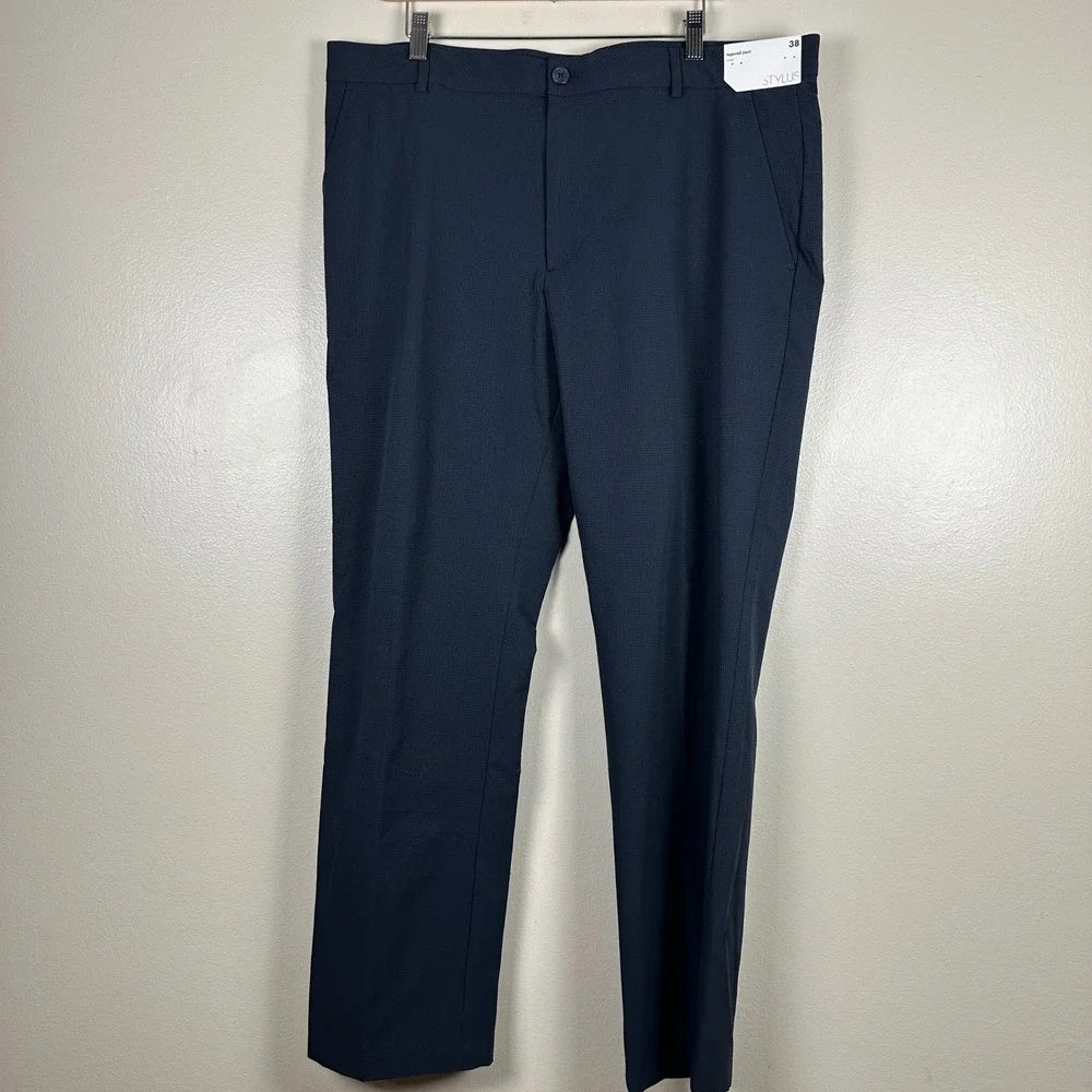 Stylus Men's 38 Tapered Pant Moonless Night Navy Blue Stretch Textured NEW